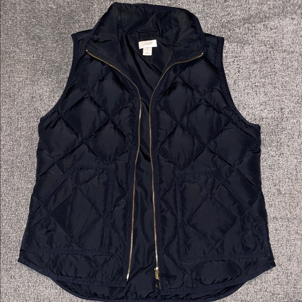 J. Crew Black Quilted Vest with Metallic Zipper